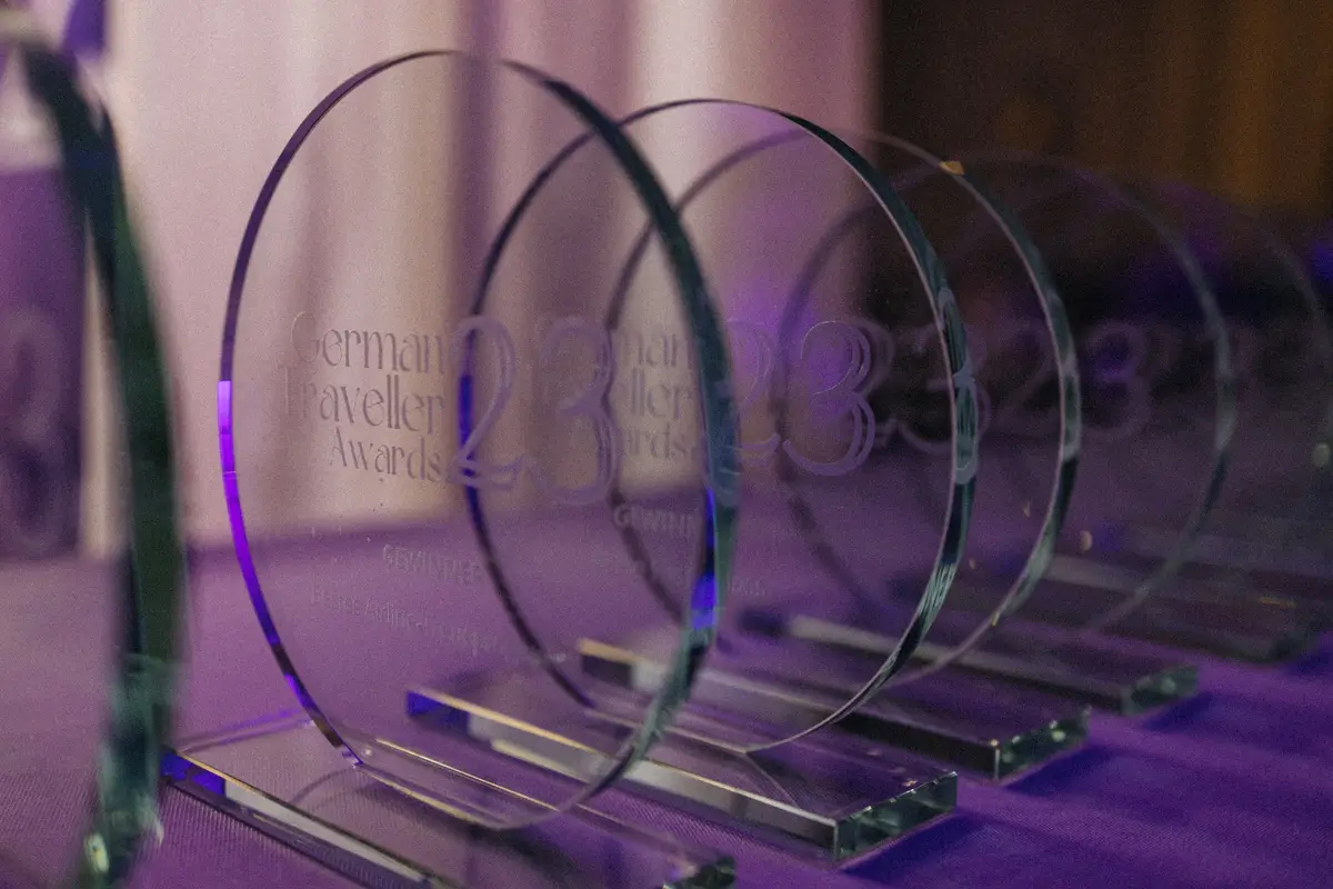 Glass trophies of the German Traveller Awards